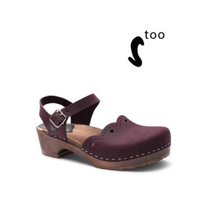 50% OFF Sandgrens Too / Swedish Wooden Clogs for Women / Sandgrens Clogs / Milan Sandal / Women Low Heel Shoes / Leather Clogs / Plum