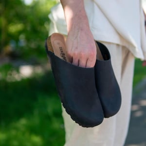 Cork Sandals, Women Slide, Summer Sandals, Handmade, Cushioned footbed, Sandgrens, Black Ember Nubuck Leather, Bilbao