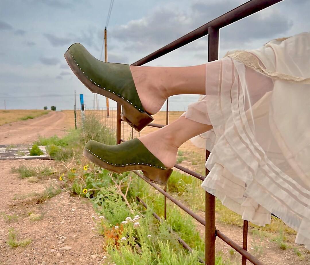 Olive Green Cork Mules Uk Austin Minimalistic Clog Mule In Olive