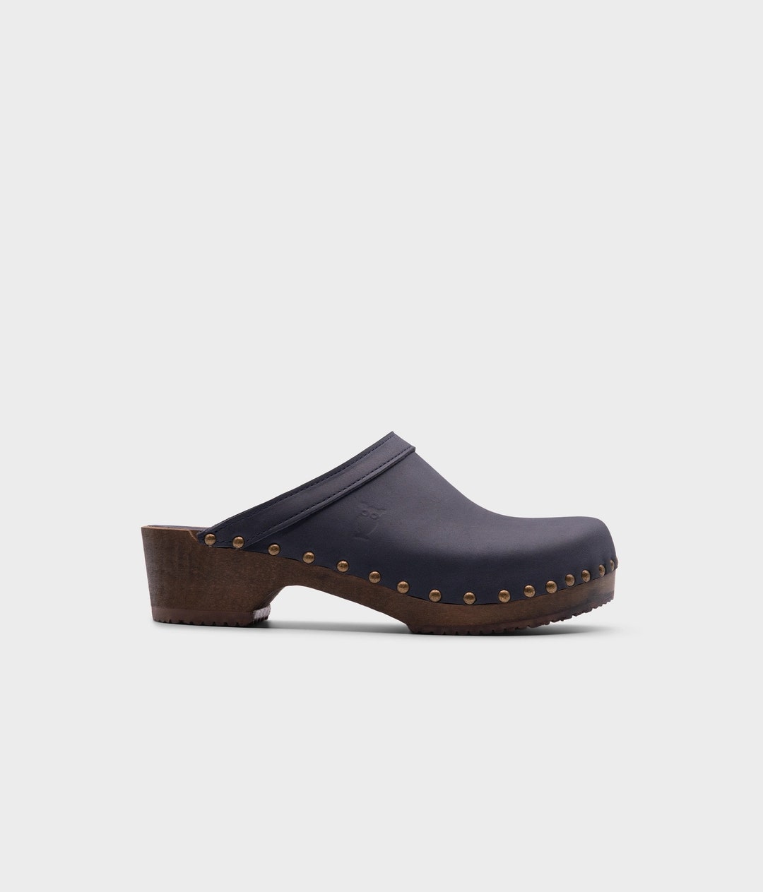 Navy Blue Clog Mules for Women / Low Heel Studded Mules 