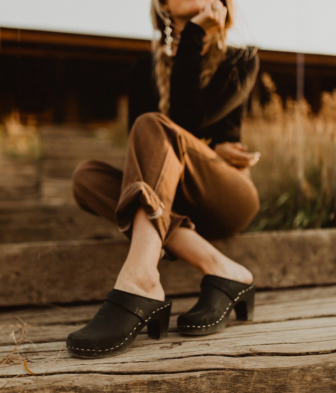 Black Clog Mules for Women / High Rise Heel Classic Mules / Sandgrens ...