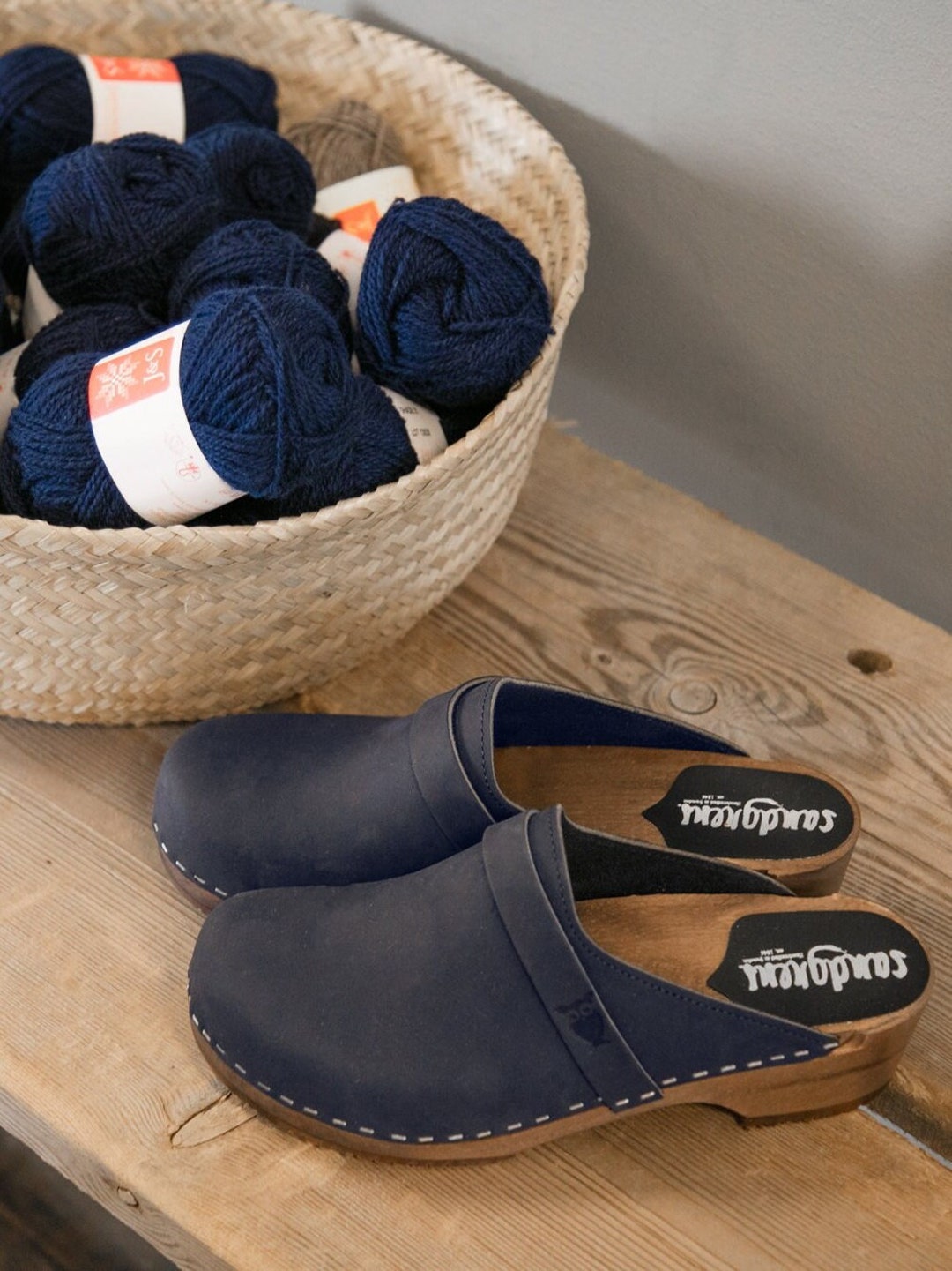 Navy Blue Clog Mules for Women / Low Heel Classic Mules / Sandgrens ...