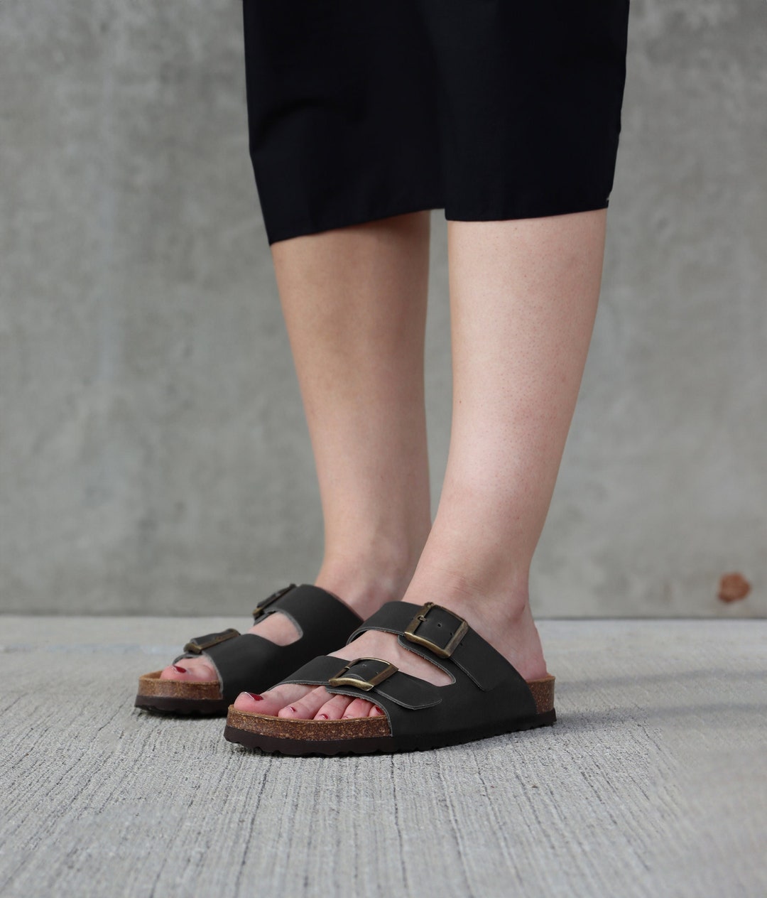 Black Ember Cork Slide Sandals for Women / Sandgrens / Nubuck Leather ...