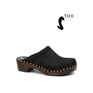 50% OFF Sandgrens Too / Swedish Wooden Clogs for Women / Sandgrens Clogs / Athens Mules / Women Low Heel Shoes / Leather Clogs / Black