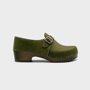 Mens Clogs, Closed Back Clogs, Clog Shoes, Mule Shoes, Handmade, Sandgrens, Olive Green Nubuck Leather, Gunnar