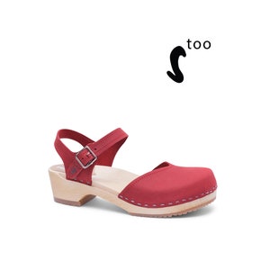 50% OFF Sandgrens Too / Swedish Wooden Clogs for Women / Sandgrens Clogs / Saragasso Sandal / Women Low Heel Shoes / Leather Clog Red EU 37