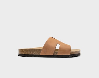 Cork Sandals, Summer Sandals, Mens Slide,  Handmade, Original footbed, Sandgrens, Light Terracotta Nubuck Leather, Avila