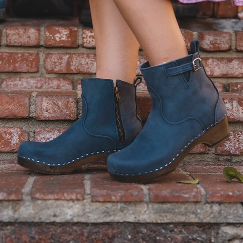 Swedish Wooden Boots for Women Sandgrens Clogs Manhattan Low Heel Women Boots Clogs Leather Boots Navy Etsy