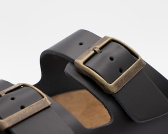Black Ember Cork Slide Sandals for Men / Sandgrens / Nubuck Leather / Costa
