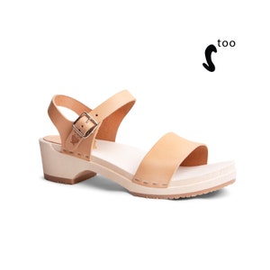 50% OFF Sandgrens Too / Swedish Wooden Clogs for Women / Sandgrens Clogs / Vienna Sandal / Women Low Heel Shoes / Leather Clogs / Ecru