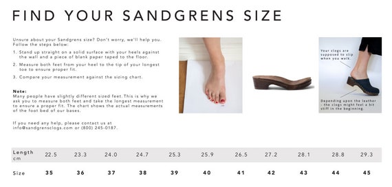 Sandgrens clogs best sale sizing