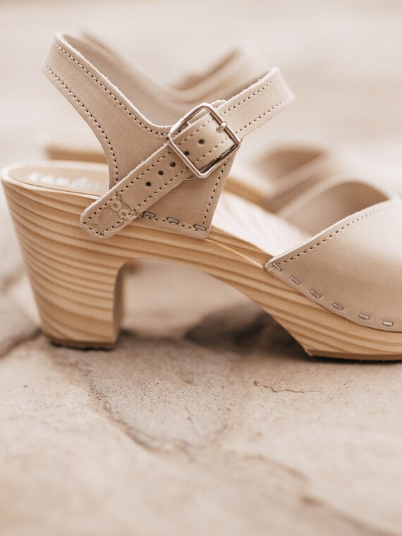 Sand Beige Clog Sandals for Women High Rise Heel Classic Sandals Sandgrens Nubuck Leather Swedish Nora Etsy Canada