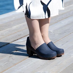 Closed Back Clogs, Women Clogs, Clog Shoes, Mule Shoes, Handmade, Sandgrens, Navy Blue Nubuck Leather, Brett