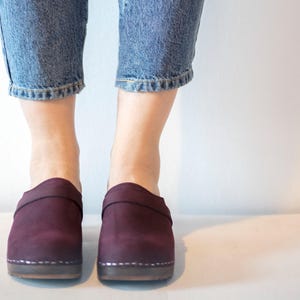 Clog Mules, Women Clogs, Wooden Clogs, Low Heel, Handmade, Sandgrens, Fudge Brown Nubuck Leather, Tokyo