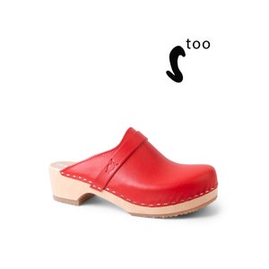 50% OFF Sandgrens Too / Swedish Wooden Clogs for Women / Sandgrens Clogs / Tokyo Mules / Women Low Heel Shoes / Leather Clogs / Red