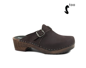 50% OFF Sandgrens Too / Swedish Wooden Clogs for Men / Sandgrens Clogs / Halmstad Mules / Mens Low Heel Shoes / Leather Clogs / Fudge