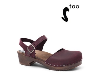 50% OFF Sandgrens Too / Swedish Wooden Clogs for Women / Sandgrens Clogs / Saragasso Sandal / Women Low Heel Shoes / Leather Clogs / Plum