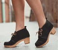 Womens Booties, Wooden Boots, Platform Shoes, Women Mule Clogs, Handmade, Sandgrens, Black Nubuck  Leather, Chukka Cap Toe