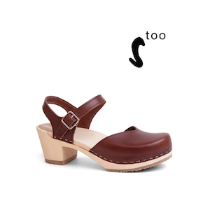 50% OFF Sandgrens Too / Swedish Wooden Clogs for Women / Sandgrens Clogs / Victoria Sandal / Women High Heel Shoes / Leather Clogs / Cognac