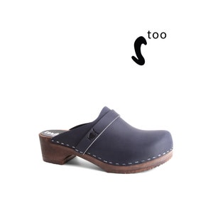 50% OFF Sandgrens Too / Swedish Wooden Clogs for Women / Sandgrens Clogs / Tokyo Mules / Women Low Heel Shoes / Leather Clogs / Navy / EU 41