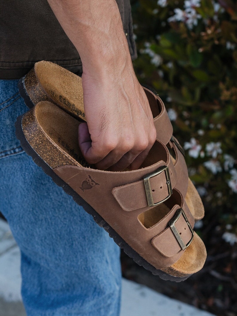 Cork Sandals in Brown leather