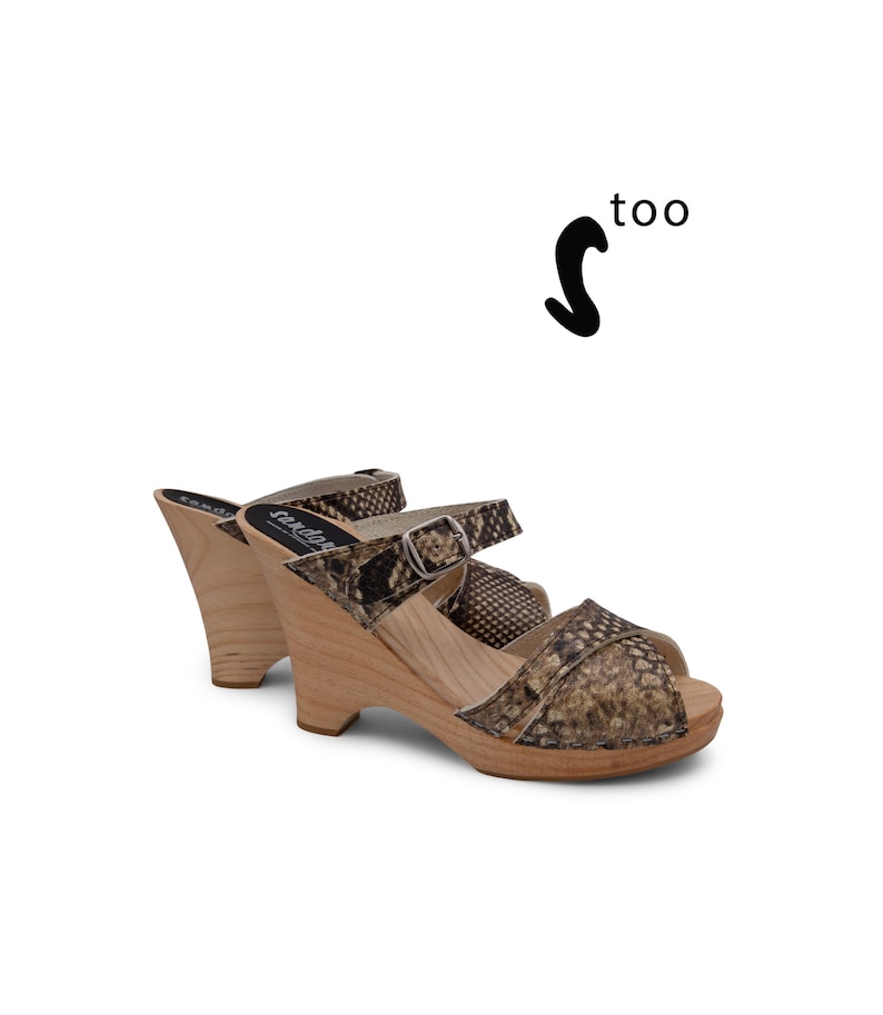 70/% OFF Swedish Wooden Clogs for Women Sandgrens Clogs Women Wedge Heel Sandal Leather Clogs EU 38