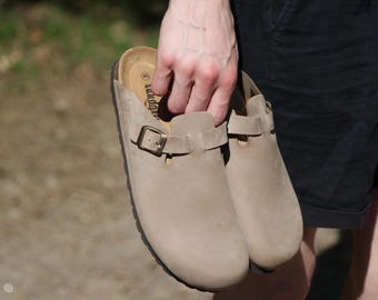 Cork Sandals, Women Slide, Summer Sandals,Handmade, Cushioned footbed, Sandgrens, Sandstone Beige Nubuck Leather, Toledo