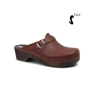 50% OFF Sandgrens Too / Swedish Wooden Clogs for Men / Sandgrens Clogs / Halmstad Mules / Mens Wooden Heel Shoes / Leather Clog / Cognac