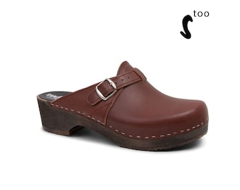50% OFF Sandgrens Too / Swedish Wooden Clogs for Men / Sandgrens Clogs / Halmstad Mules / Mens Wooden Heel Shoes / Leather Clog / Cognac