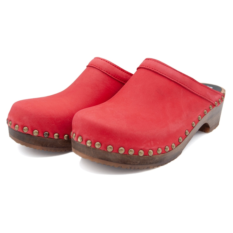 50/% OFF Sandgrens Too Swedish Wooden Clogs for Women Sandgrens Clogs Athens Mules Women Low Heel Shoes Leather Clogs Red