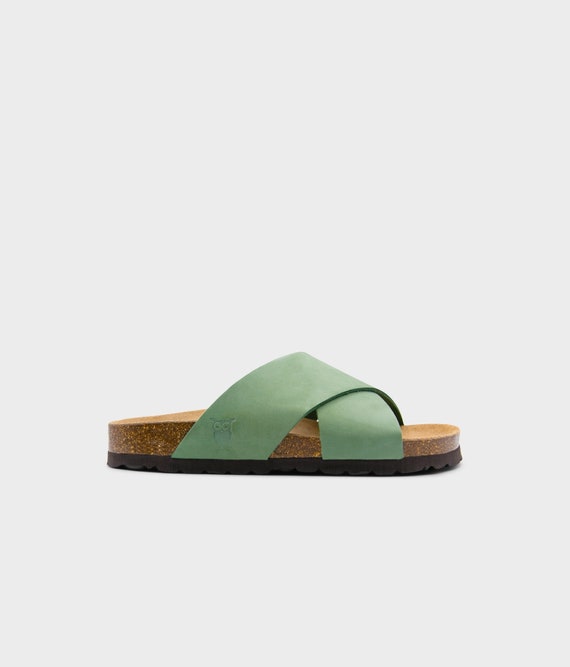 Jade Green Cork Sandals for Women Original Footbed Sandgrens Nubuck Leather Soria Criss Cross Etsy