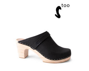 50% OFF Sandgrens Too / Swedish Wooden Clogs for Women / Sandgrens Clogs / Maya Mules / Women High Rise Shoes / Leather Clogs / Black