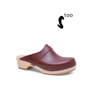 50% OFF Sandgrens Too / Swedish Wooden Clogs for Women / Sandgrens Clogs / Tokyo Mules / Women Low Heel Shoes / Leather Clogs / Cognac