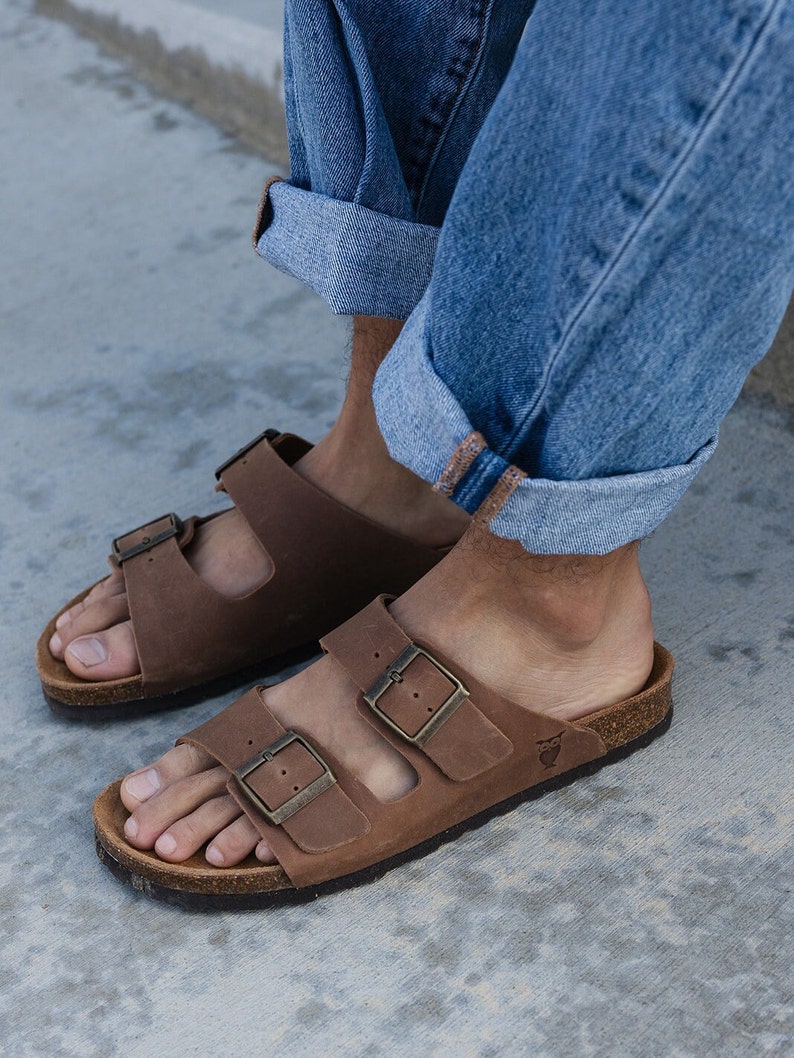 Cork Sandals in Brown leather