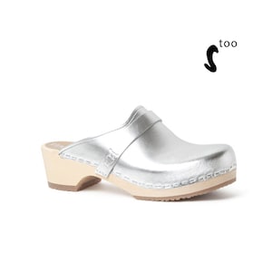 50% OFF Sandgrens Too / Swedish Wooden Clogs for Women / Sandgrens Clogs / Tokyo Mules / Women Low Heel Shoes / Leather Clogs / Silver