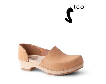 50% de descuento en Sandgrens TOO / Zuecos de madera suecos para mujer / Zuecos Sandgrens / Brett Low Closed Back / Zapatos de tacón bajo para mujer / Zueco de cuero crudo