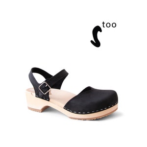 50% OFF Sandgrens Too / Swedish Wooden Clogs for Women / Sandgrens Clogs / Saragasso Sandal / Women Low Heel Shoes / Leather Clogs / Black