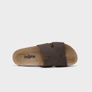 Cork Sandals, Women Slide, Summer Sandals, Handmade, Cushioned footbed, Sandgrens, Walnut Brown Nubuck Leather, Avila