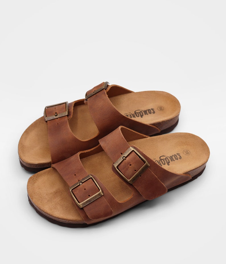 Cork Sandals in Brown leather