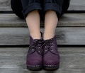 Womens Booties, Wooden Boots, Platform Shoes, Women Mule Clogs, Handmade, Sandgrens, Plum Lila Nubuck Leather, Chukka Cap Toe