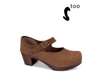 50% OFF Sandgrens TOO / Swedish Wooden Clogs for Women / Sandgrens Clogs / Mary Jane Closed Back / Women High Heel Shoe / Leather Clog EU 41