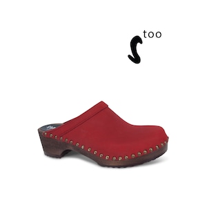 50% OFF Sandgrens Too / Swedish Wooden Clogs for Women / Sandgrens Clogs / Athens Mules / Women Low Heel Shoes / Leather Clogs / Red