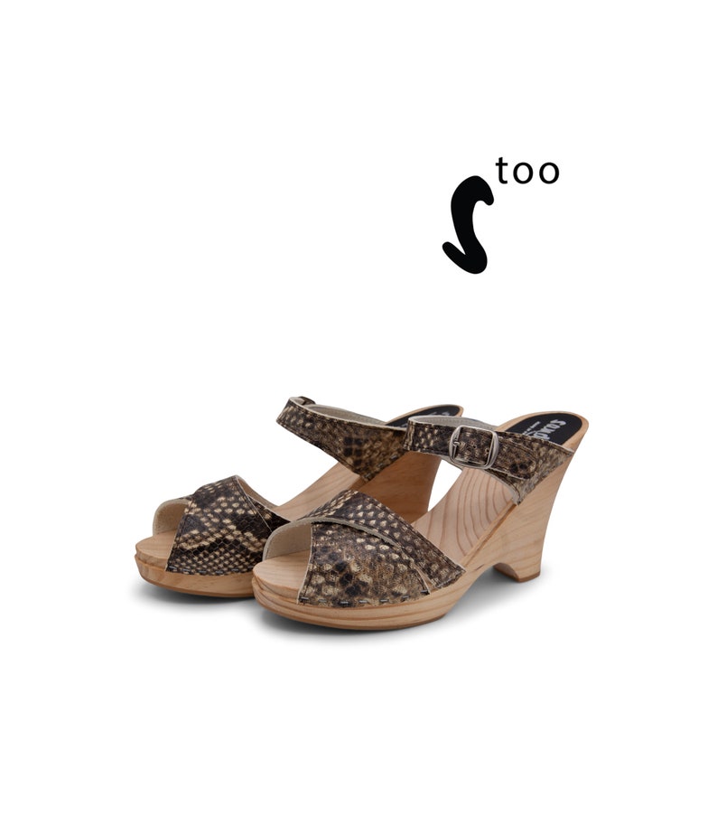 70/% OFF Swedish Wooden Clogs for Women Sandgrens Clogs Women Wedge Heel Sandal Leather Clogs EU 38