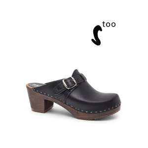 50% OFF Sandgrens Too / Swedish Wooden Clogs for Women / Sandgrens Clogs / Nashville Mules / Women High Heel Shoes / Leather Clogs / Black