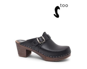 50 % de réduction sur Sandgrens aussi / Sabots en bois suédois pour femmes / Sabots Sandgrens / Mules Nashville / Chaussures à talons hauts pour femmes / Sabots en cuir / Noir