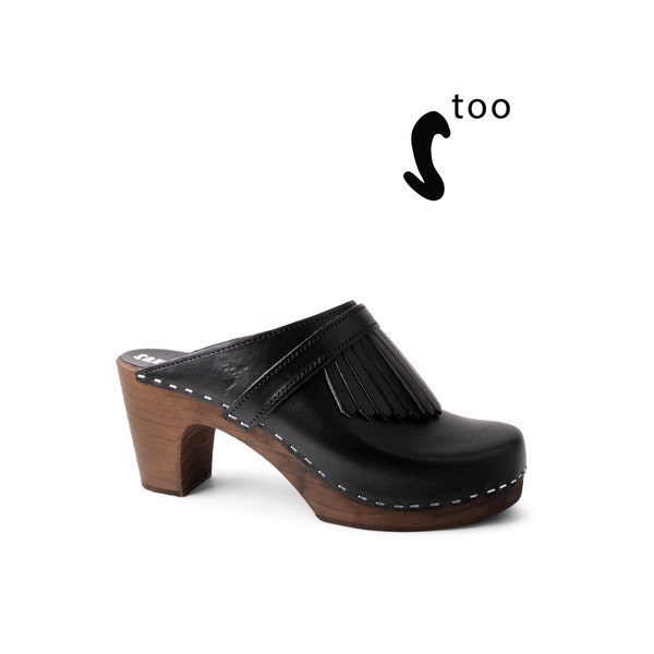 50% OFF Sandgrens Too / Swedish Wooden Clogs for Women / Sandgrens Clogs / Venice / Women High Rise Mules / Leather Clogs / Black