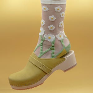 Clog Mules, Women Clogs, Wooden Clogs, Low Heel, Handmade, Sandgrens, Royal Yellow Nubuck Leather, Tokyo