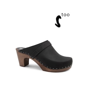 50% OFF Sandgrens Too / Swedish Wooden Clogs for Women / Sandgrens Clogs / Maya Mules / Women High Rise Shoes / Leather Clog / Black