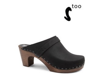 50% OFF Sandgrens Too / Swedish Wooden Clogs for Women / Sandgrens Clogs / Maya Mules / Women High Rise Shoes / Leather Clog / Black