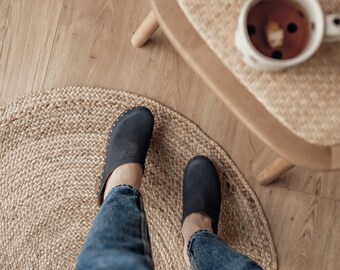 Clog Mules, Women Clogs, Wooden Clogs, High Heel Mules, Handmade, Sandgrens, Navy Blue Nubuck Leather, Rome